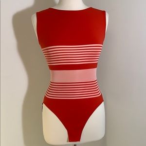 Wolford sleeveless striped tank red/white bodysuit